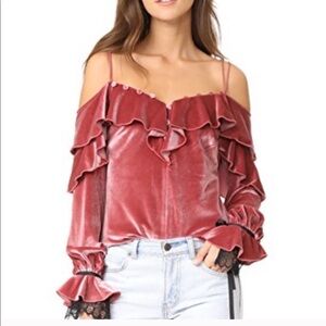 Self Portrait Velvet Off Shoulder Pink Frill Top!